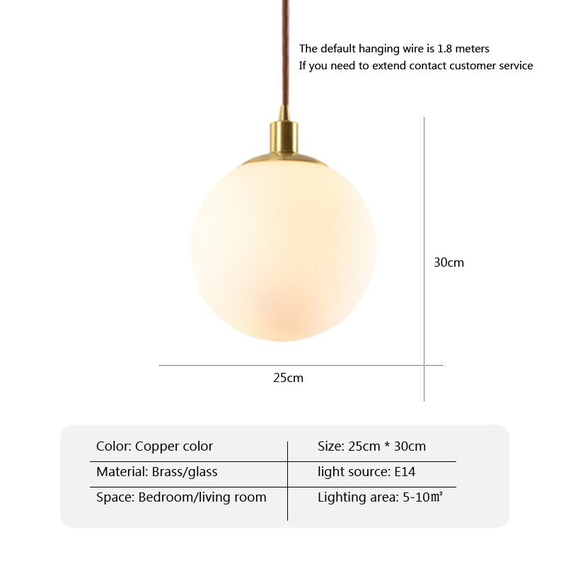 Personality Brass Cream Glass Ball Pendant Light Modern Pendant Lamp Nightlight Kitchen Lighting Fixture Bedside Hanglamp