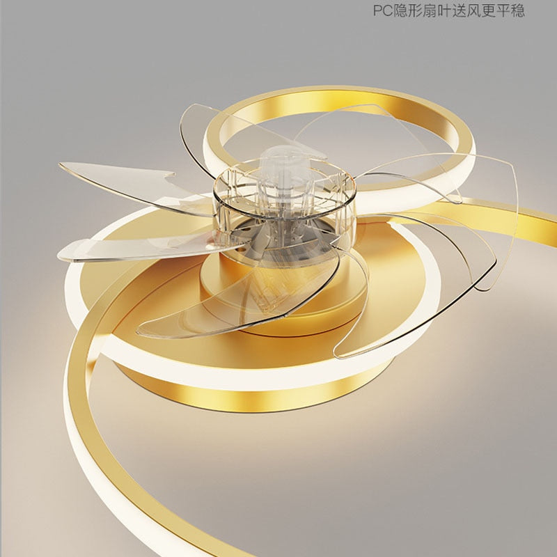 Bedroom decor led invisible Ceiling fan light lamp Home Decro Ceiling fans with lights remote control Black Gold Smart