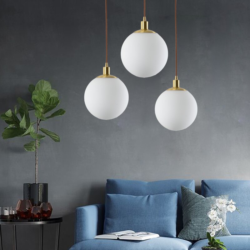 Personality Brass Cream Glass Ball Pendant Light Modern Pendant Lamp Nightlight Kitchen Lighting Fixture Bedside Hanglamp