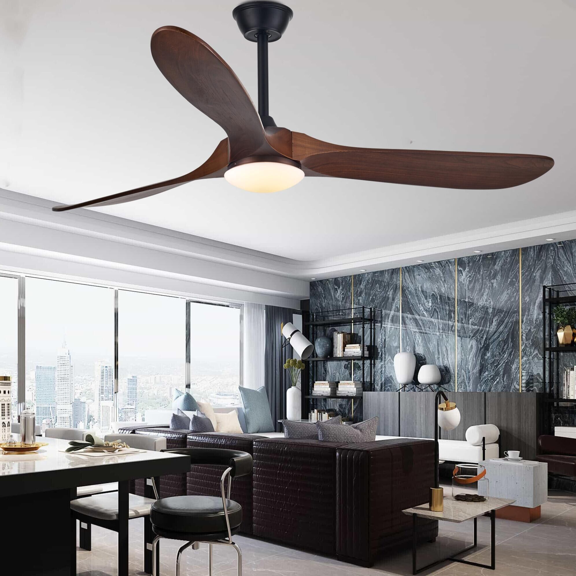Ceiling fan industrial vintage wooden ventilator with light 60 inch Remote control decorative blower wood retro fans