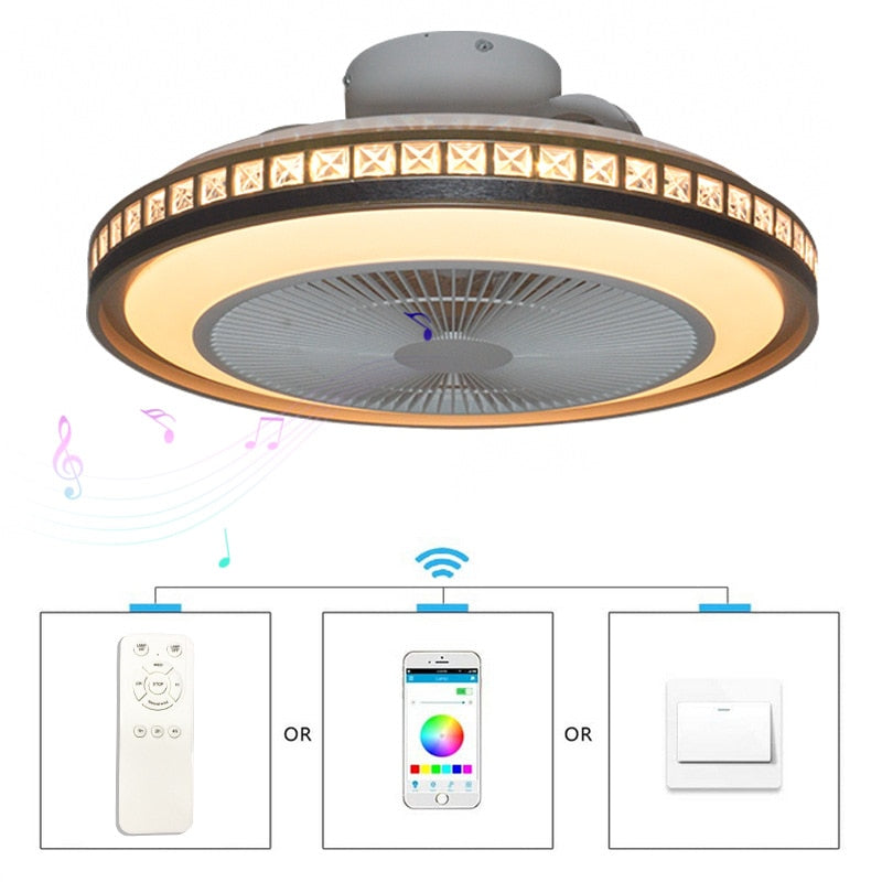 60W LED Ceiling Fan with Light RGB Modern Chandelier Lamp Dimmable with Bluetooth Speaker APP Remote Control for Living Room