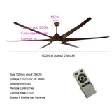 100 Inch Large Ceiling Fans With Light DC Motor Reverse Blades 110V 220V Stainless Ceiling Fans Ventilator De Techno Silver Fan