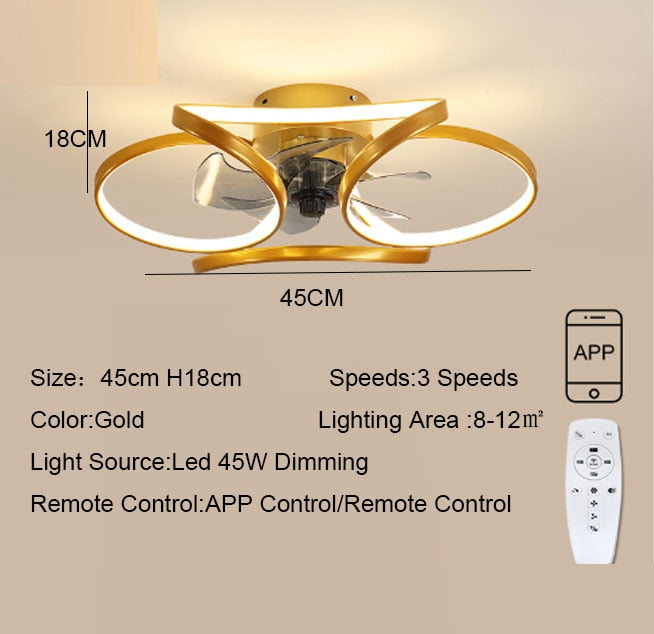 110V 220V Led Ceiling Fans Chandelier Bedroom Living Room Nordic Macaron Invisible Fan Light APP Remote Control Ceiling Fans