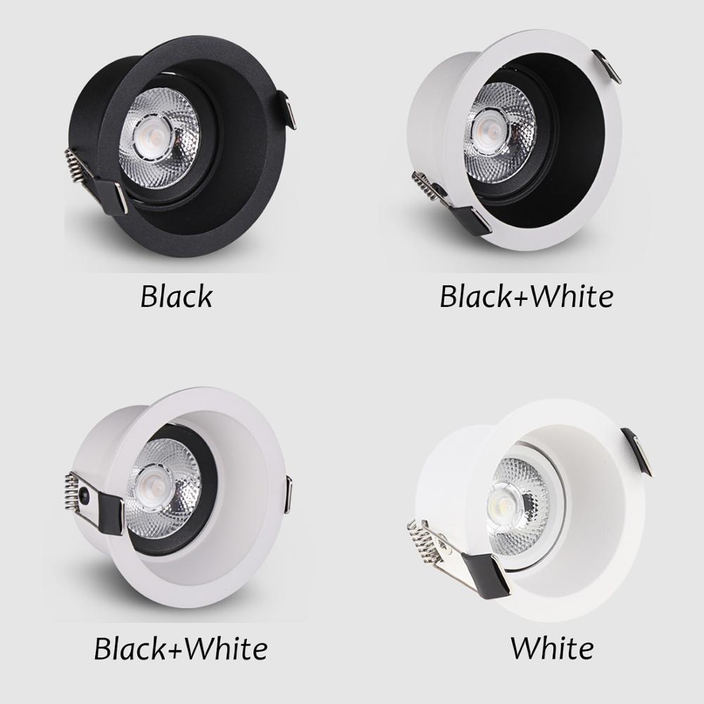 Anti Glare LED 5W 7W 10W 12W Embedded Ceiling Downlight Round Spotlights CRI90 Black White Led Ceiling  Indoor Lighting For Mall