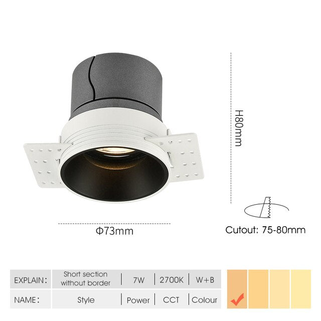 Ceiling lamp Borderless Led Downlight 7W Living Room Background Wall Downlight Chip Cob Spotlight Indoor Embedded Downlight