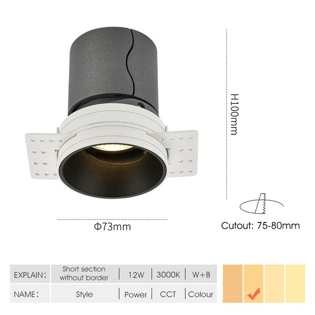 Ceiling lamp Borderless Led Downlight 7W Living Room Background Wall Downlight Chip Cob Spotlight Indoor Embedded Downlight