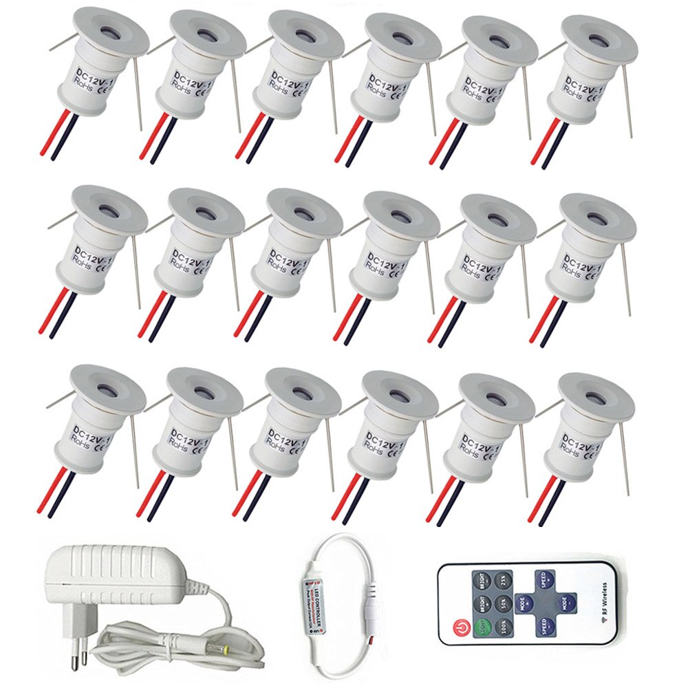 DC12V Mini Spotlight 1W Dimmable Spot Light IP65 Downlight with Adapter Remote Control for Home Ceiling Canopy Stair Showcase