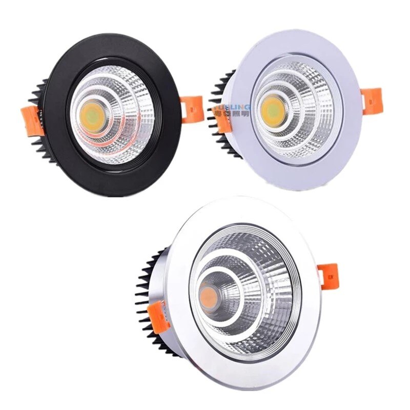 Dimmable LED COB Spotlight Ceiling Lamp AC85-265V  5W 7W 9W 12W 15W 18W Aluminum Recessed Downlights Round Panel Light