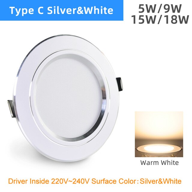 Downlight 3W 5W 9W 12W 15W 18W Spot led downlight AC 220V gold Silver White Ultra Thin Aluminum Round Recessed LED Spot Lighting