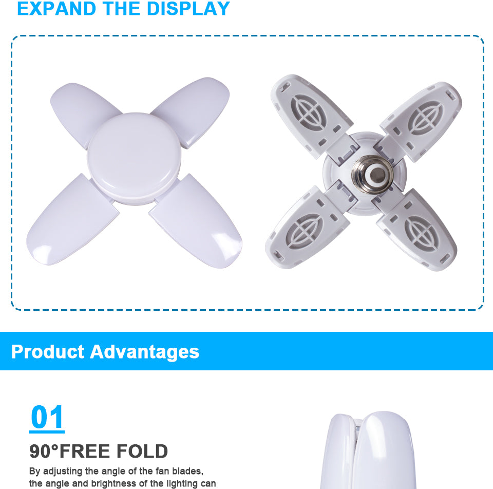 LED Bulb Fan Blade AC85-265V 28W Foldable Led Light Bulb Lampada For Home Ceiling Light  Small Garage Light night lamp