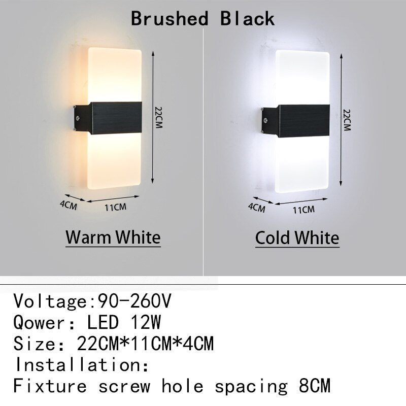 Mini 4/6/12/18W Led Acrylic Wall Lamp AC90-260V Long warm white Bedding Room Living Room Indoor wall lamp Bedroom Modern Simple