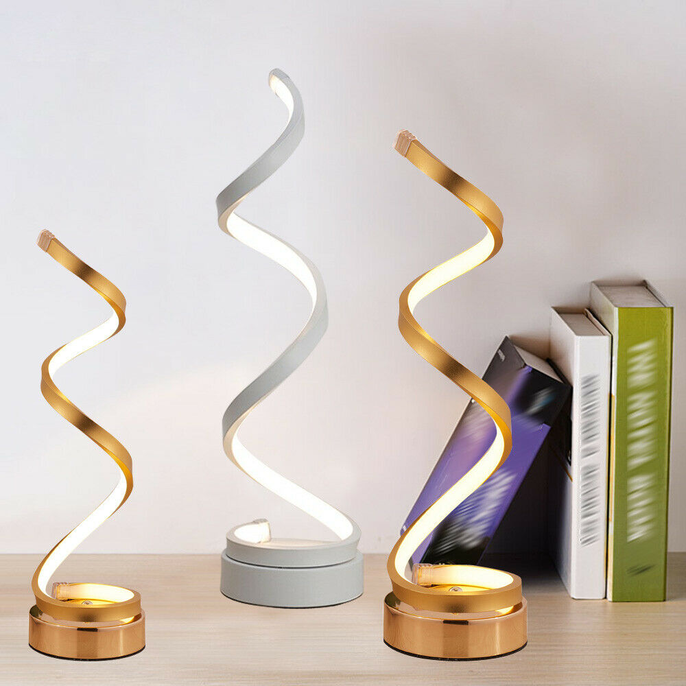 Modern Spiral Table Lamp Curved LED Desk Reading Lighting Bedroom Warm White Light