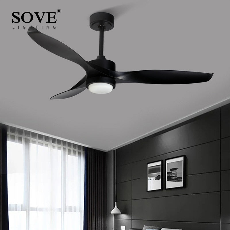 SOVE Black Modern Led Ceiling Fans With Lights Simple Ceiling Light Fan With Remote Control White Fan Lamp Ventilador De Techo