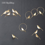 Nordic Golden Bird LED Chandelier Parlor Bar Bedside Hanging Light Fixture Novelty 360 Degree Rotation Replaceable LED Home Deco