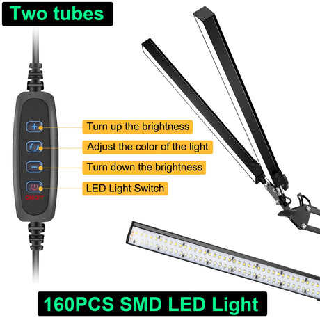 EU/US 12V Reading Desk Lamp with 160Pcs LED Lights 24W Indoor Light Table Clamp Folding Light for Office/Study/Working