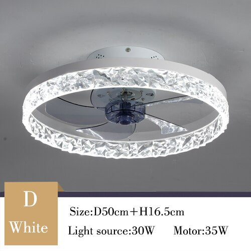 Modern simple ceiling fan transparent crystal decorative LED remote control lighting bedroom fan lamp free delivery