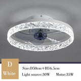 Modern simple ceiling fan transparent crystal decorative LED remote control lighting bedroom fan lamp free delivery