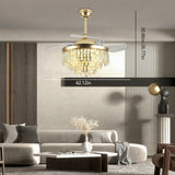 OUKANING 42'' Modern Crystal Dimmable LED Ceiling Light Chandelier Lamp With Fan + Remote for Home Application
