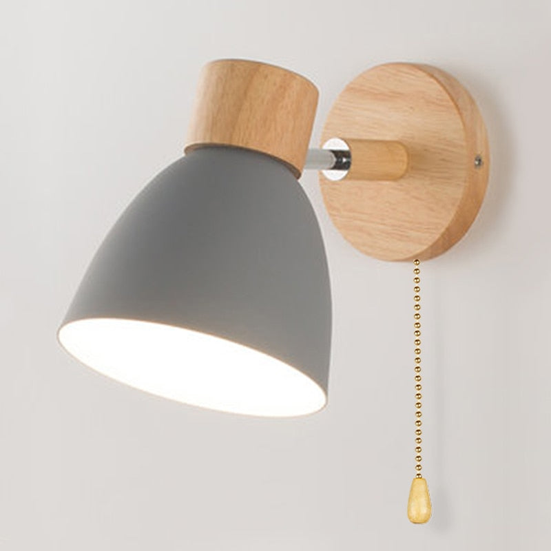Wooden Nordic Wall Lamp With Switch Modern Wall Sconce For Bedroom Living Room Home Lighting Macaroon 6 Color Steering Head E27