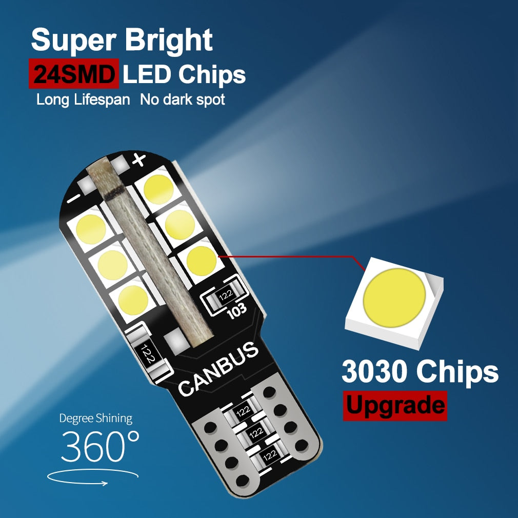 6Pcs White Canbus T10 W5W Led Bulbs WY5W 168 194 Car Interior Lights Dome License Plate Clearance 12V Lamp
