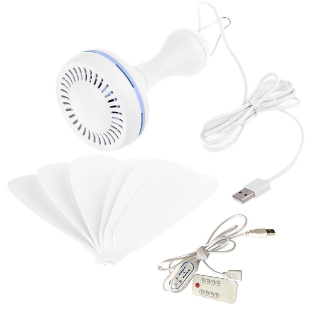 Silent 6 Leaves USB Powered Ceiling Canopy Fan with Remote Control Timing 4 Speed Hanging Fan for Camping Bed Dormitory Tent