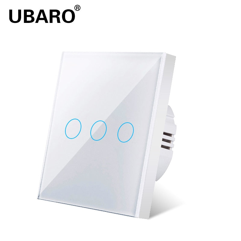 UBARO EU/UK Standard Crystal Tempered Glass Wall Panel Light Touch Switch Led Indicator Sensor Electrical Button 1/2/3Gang 220V