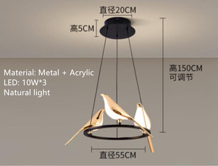 Nordic Golden Bird LED Chandelier Parlor Bar Bedside Hanging Light Fixture Novelty 360 Degree Rotation Replaceable LED Home Deco