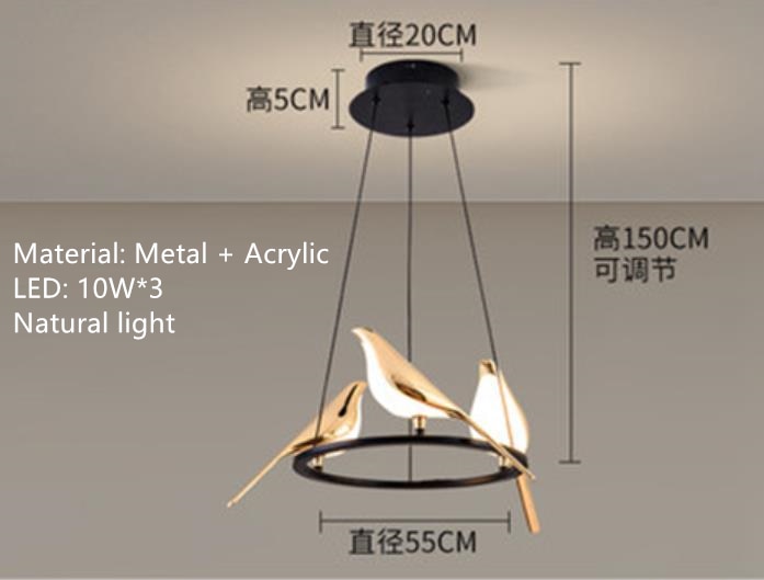Nordic Golden Bird LED Chandelier Parlor Bar Bedside Hanging Light Fixture Novelty 360 Degree Rotation Replaceable LED Home Deco