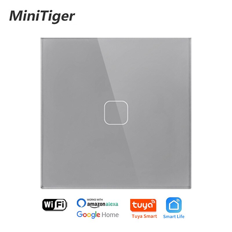 Minitiger 4 Colors Crystal Glass Panel EU/UK Standard 1/2/3 Gang WIFI Touch Switch Tuya app Control Light Wireless Wall Switch