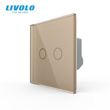 Livolo EU Standard 2 Gang 1 Way Wall Touch Light Switch,Wall Power Sensor Switch,4Colors Crystal Glass Panel,with led Backlight