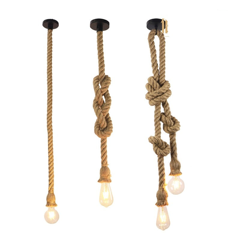 hemp rope pendant lights vintage retro personality industrial hanging lamp  for loft living room restaurant Edison hanglamp