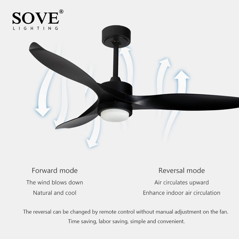SOVE Black Modern Led Ceiling Fans With Lights Simple Ceiling Light Fan With Remote Control White Fan Lamp Ventilador De Techo