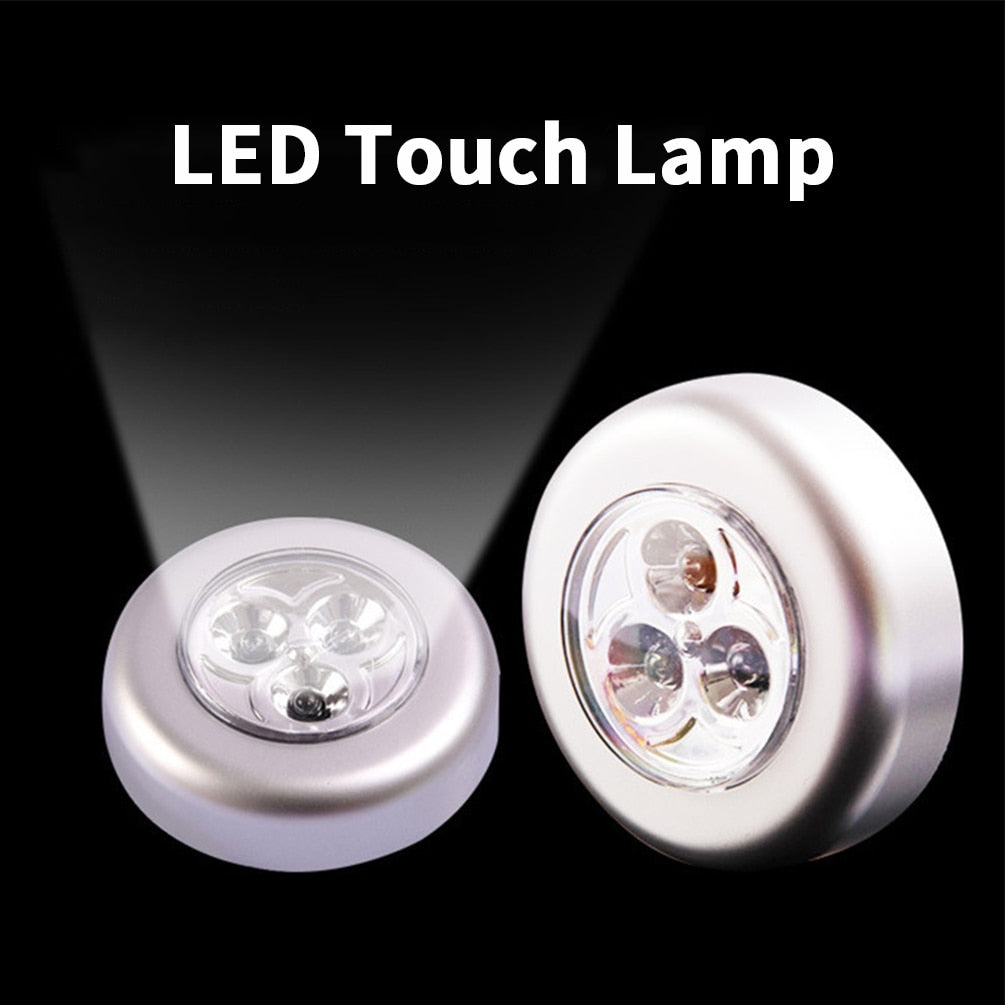 3 LED Touch Lamp Closet Cabinet Touch Control Night Light Wireless Bedside Pat Light Kitchen Bedroom Wall Lamp Battery Powered