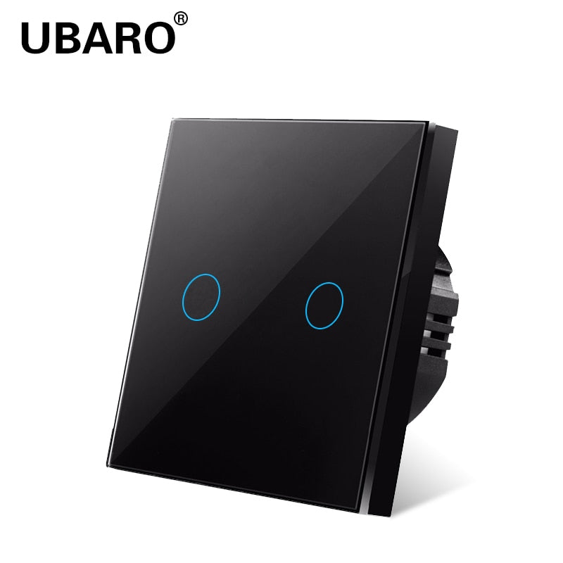 UBARO EU/UK Standard Crystal Tempered Glass Wall Panel Light Touch Switch Led Indicator Sensor Electrical Button 1/2/3Gang 220V
