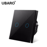 UBARO EU/UK Standard Crystal Tempered Glass Wall Panel Light Touch Switch Led Indicator Sensor Electrical Button 1/2/3Gang 220V
