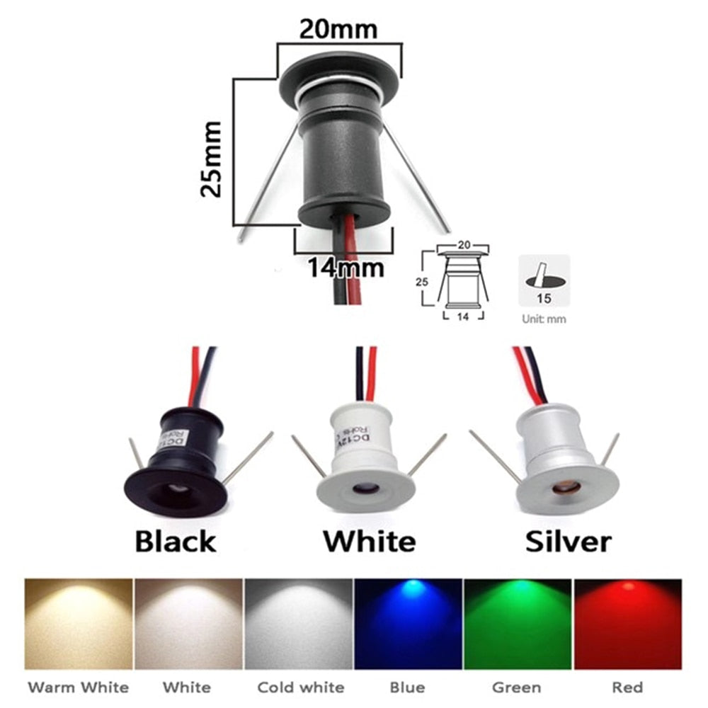 1W Mini LED Downlight 12V Dimmable Spotlight IP65 Staircase Cabinet Li ...