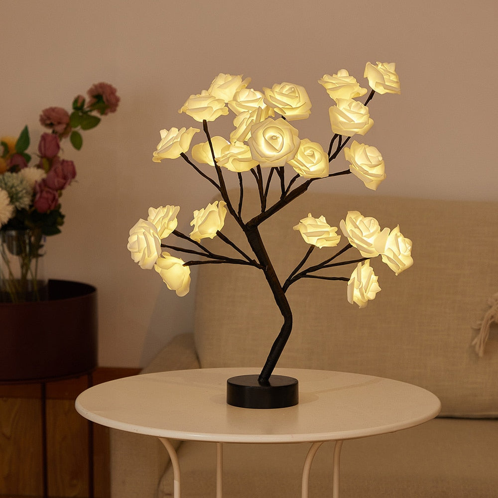 USB Battery Operated LED Table Lamp Rose Flower Bonsai Tree Night