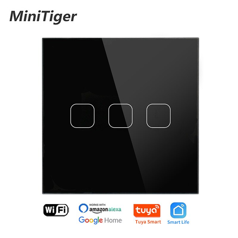 Minitiger 4 Colors Crystal Glass Panel EU/UK Standard 1/2/3 Gang WIFI Touch Switch Tuya app Control Light Wireless Wall Switch