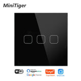 Minitiger 4 Colors Crystal Glass Panel EU/UK Standard 1/2/3 Gang WIFI Touch Switch Tuya app Control Light Wireless Wall Switch