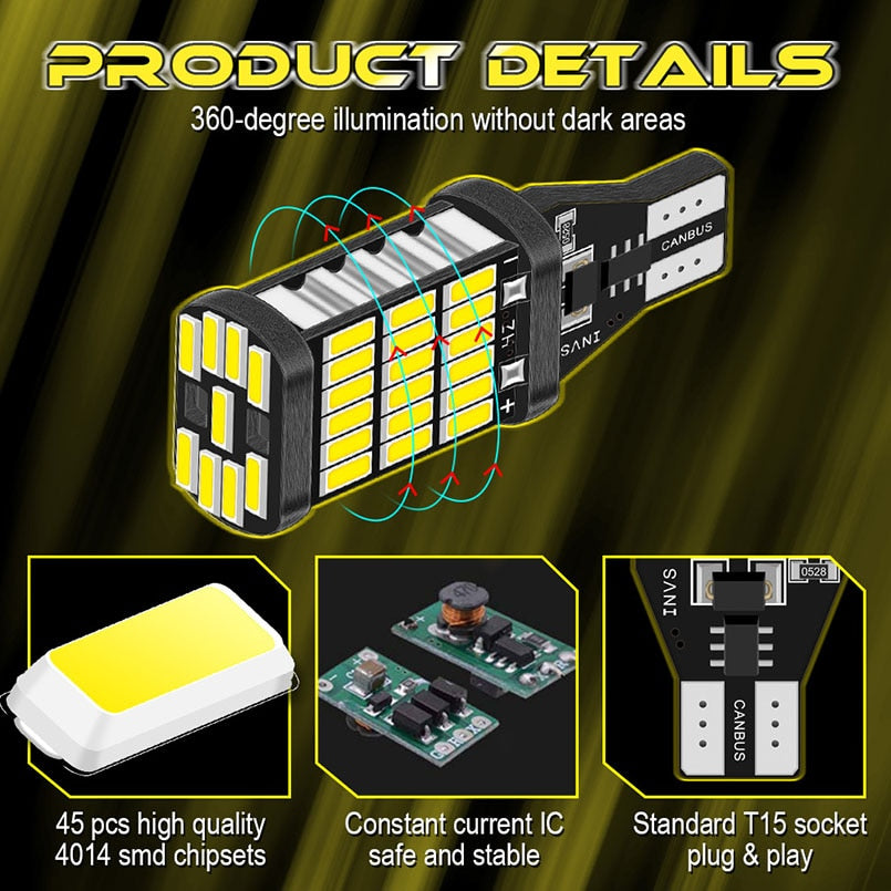 K a t u r 2Pcs 1200Lm T15 W16W LED Canbus Bulbs 920 912 4014SMD White 12V LED Reversing lights for BMW Mercedes Benz W203 W211 W204