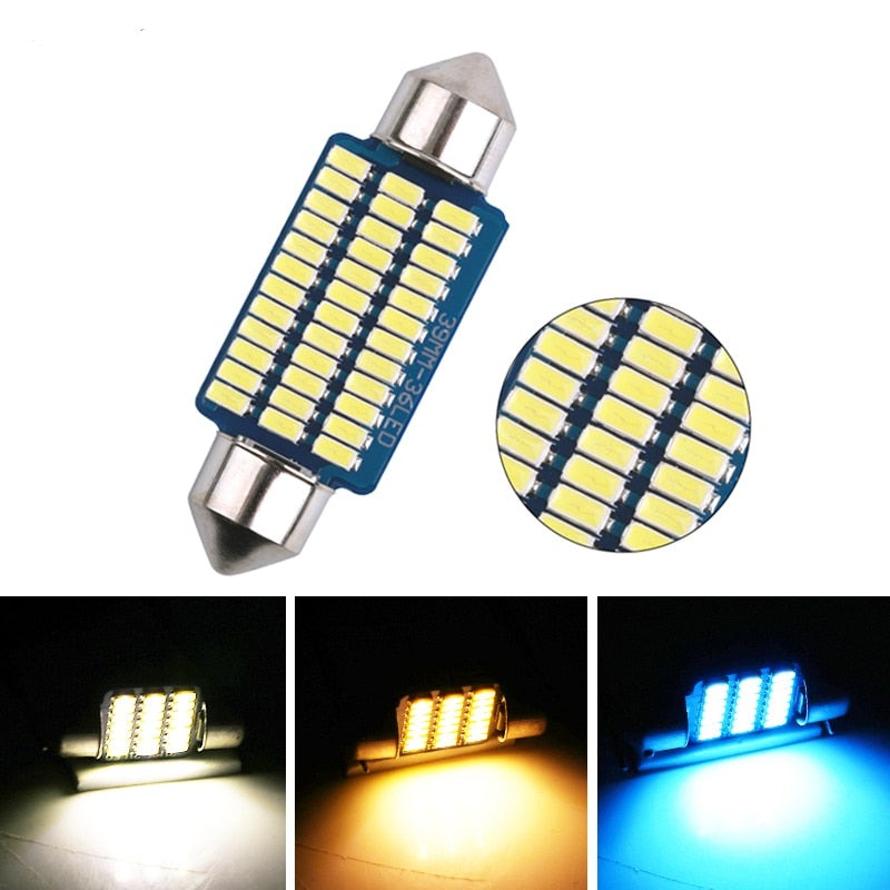 1X Festoon Car LED Interior Reading Light 4000K Warm White 6000K C5W C10W 31mm 36mm 39mm 41mm Auto Room Ceiling Dome Lamp 12V