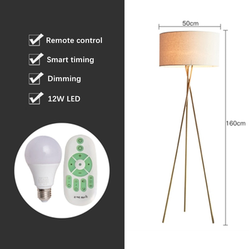 Nordic LED Floor Lamp Modern Tripod Metal Floor Lamps for Living Room Bedroom E27 Stand Light Home Room Decoration Light Fixture