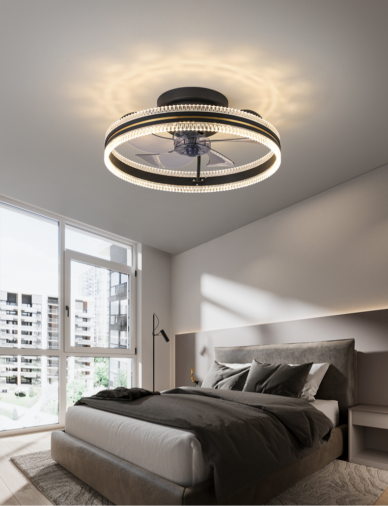 New acrylic ceiling fan lamp LED variable frequency ceiling fan lamp living room bedroom dining room light luxury fan Chandelier