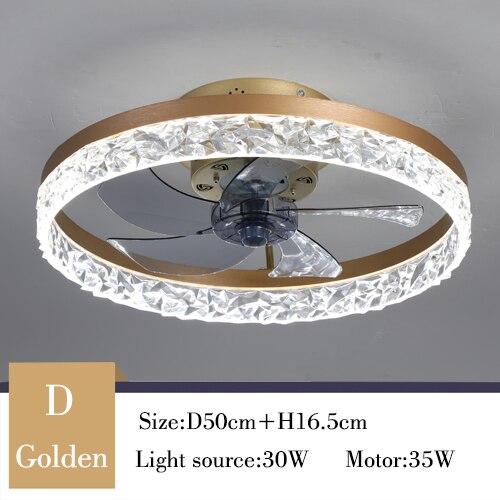 Modern simple ceiling fan transparent crystal decorative LED remote control lighting bedroom fan lamp free delivery