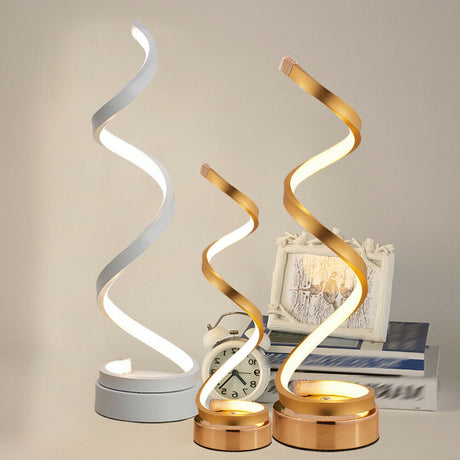Modern Spiral Table Lamp Curved LED Desk Reading Lighting Bedroom Warm White Light