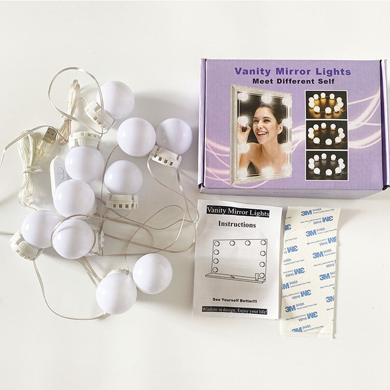 Hollywood Style LED Vanity Mirror Lights Kits 3 Color 10 Dimmable Bulbs Lighting Fixture Strip For Makeup Dressing Vanity Light