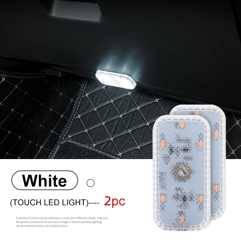 LED Touch Light Mini Wireless Car Interior Lighting Auto Roof Ceiling Reading Lamp for Door Foot Trunk Storage Box USB Charging