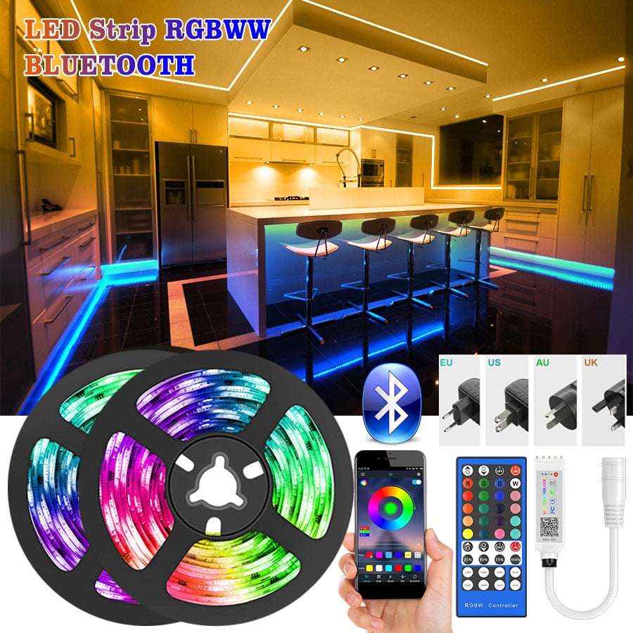 5M-30M LED Strip Light Bluetooth RGBWW SMD 5050 LED Lights DC12V RGB Led tape diode ribbon Flexible APP Phone Control+adapter