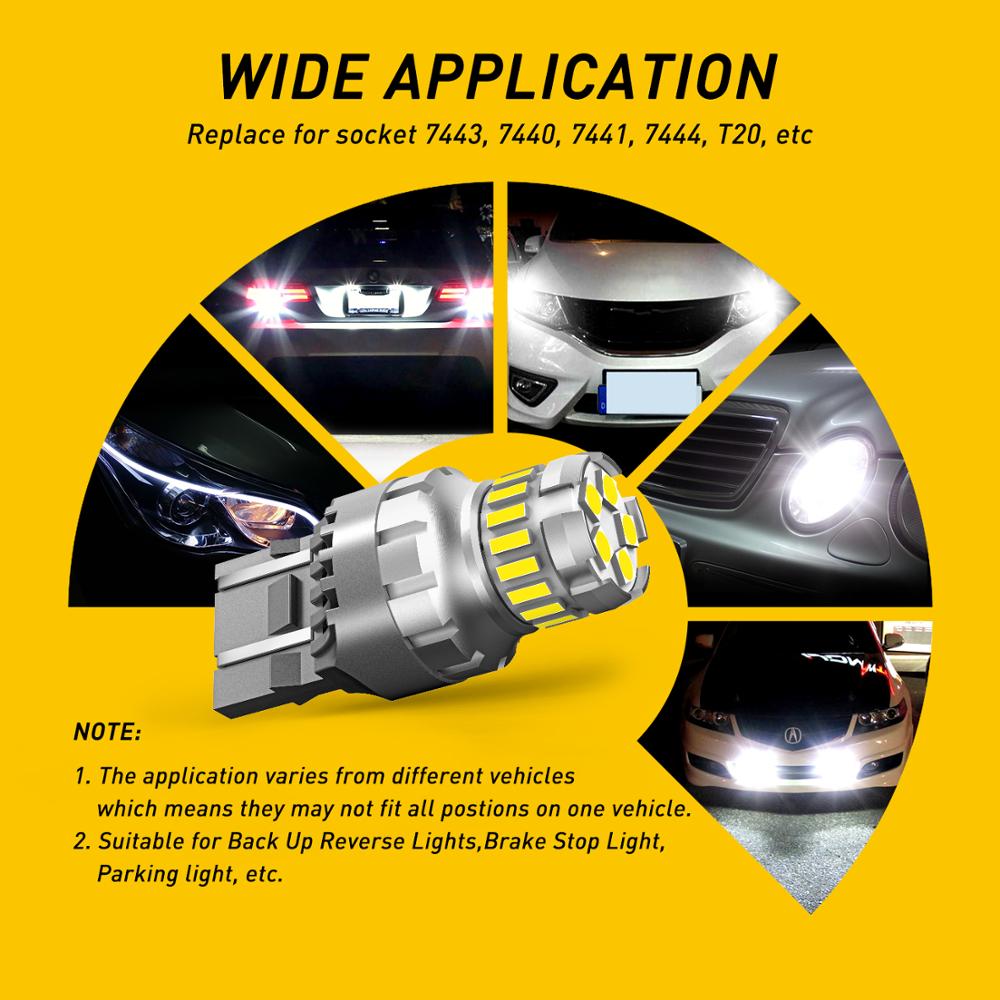  2x 7443 7444 T20 W21/5W LED Light For Lada Kalina Granta Vesta DRL LED Bulbs 12V 6500K White Super Bright 3030 4014 SMD