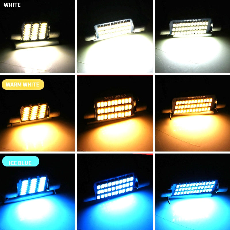 1X Festoon Car LED Interior Reading Light 4000K Warm White 6000K C5W C10W 31mm 36mm 39mm 41mm Auto Room Ceiling Dome Lamp 12V